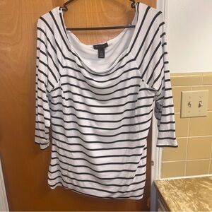White House Black Market Black and White Striped Long Sleeve Top